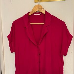 Lush Vibrant Red Short Sleeve Blouse